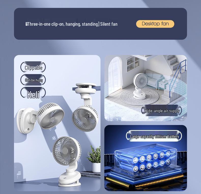 Rechargeable & Plug-in Clip Fan - Strong Wind USB Desktop & Dorm Use