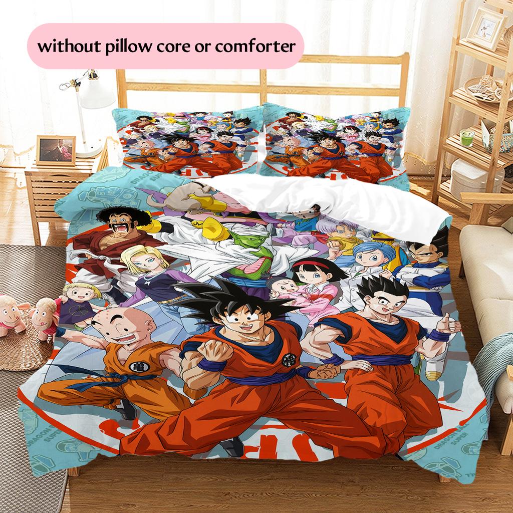 Dragon Ball Muster Bettwäsche Heimdekoration Geburtstagsgeschenk (1 Bettbezug + 2 Kissenbezüge, ohne Füllung)