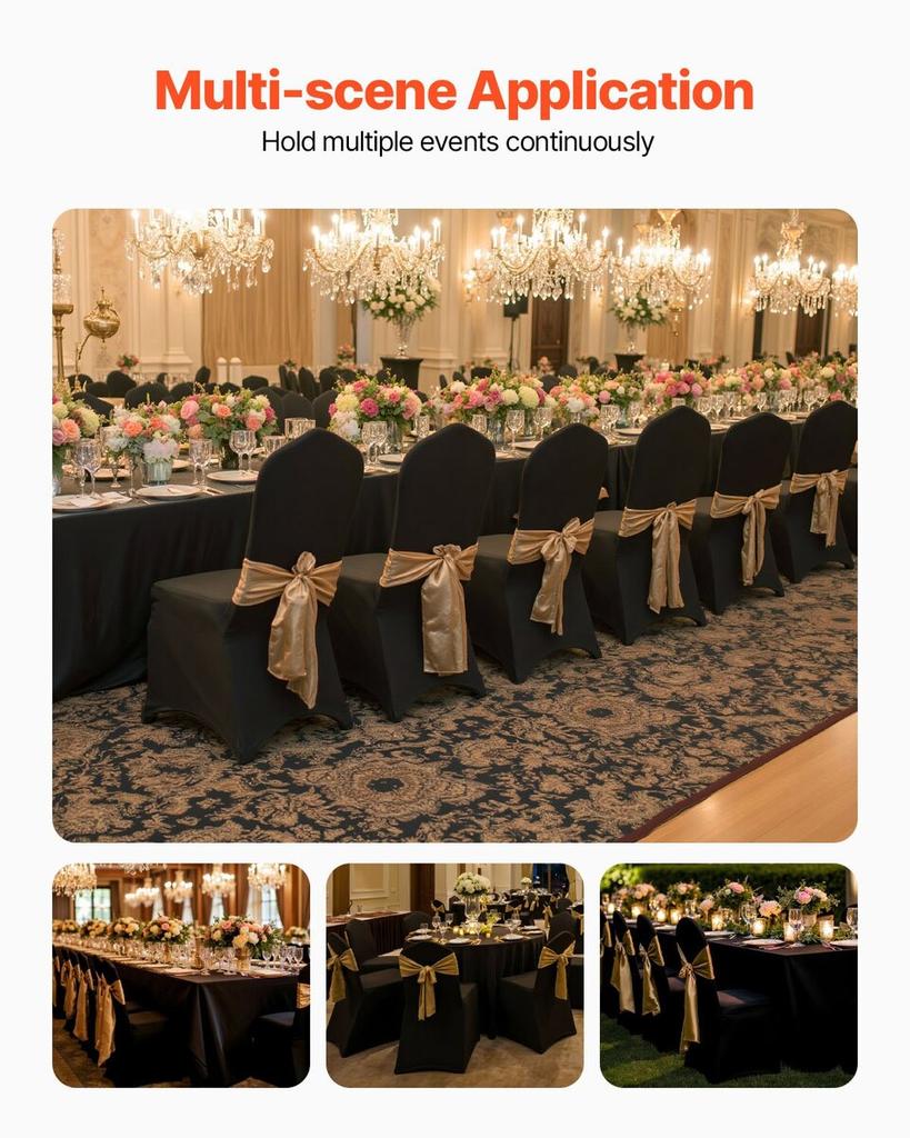 50pcs Black Polyester Spandex Party Chair Covers Decotation Solemn Easy Clean