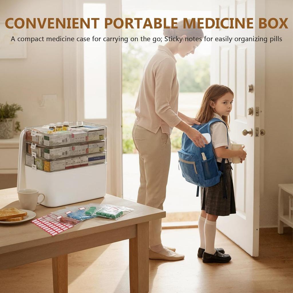 4-Tier Medicine Storage, Medicine Cabinet Medicine Box with Handle