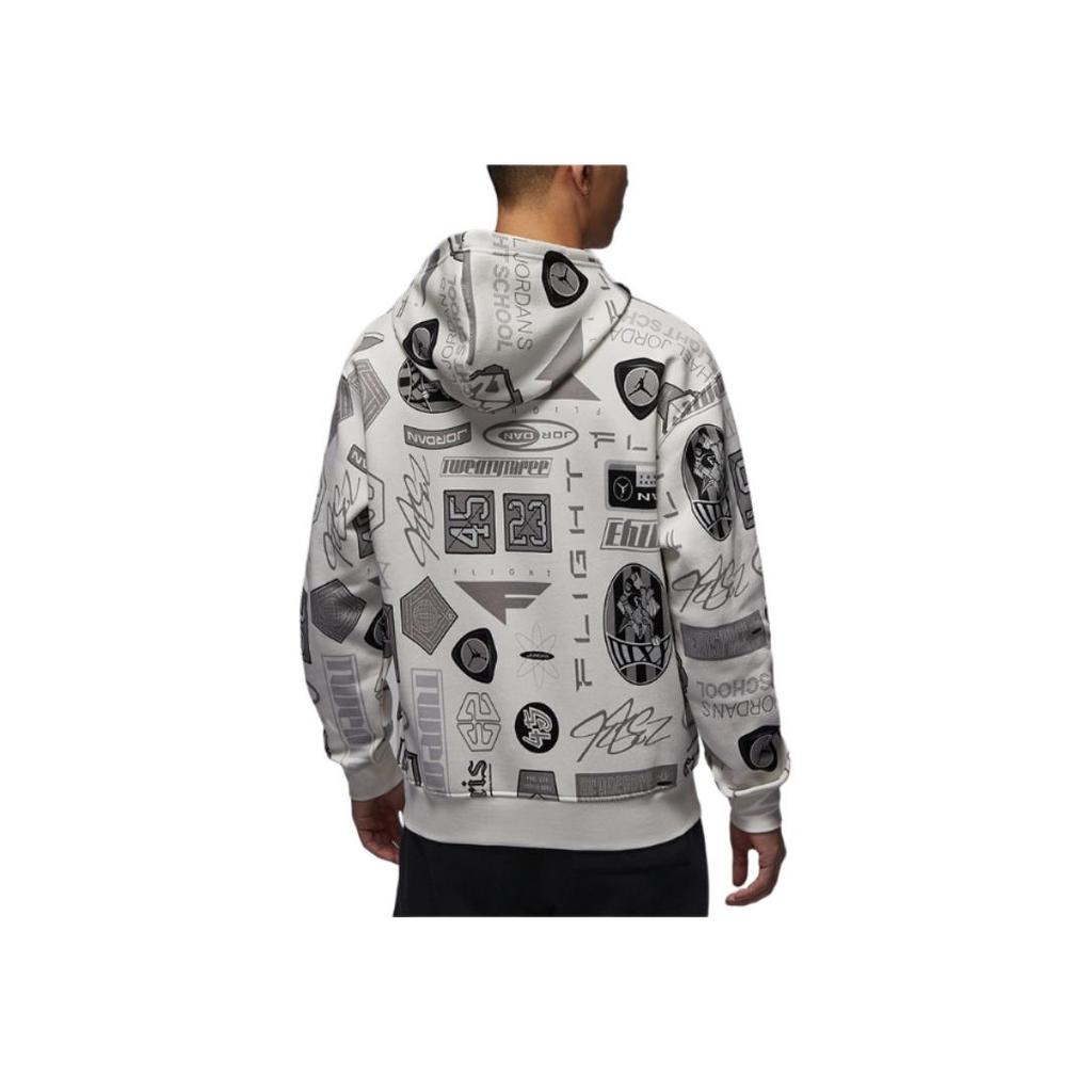 Jordan As Mj Essflc Po T Aop Comfortable Hooded Pullover Long Sleeve Sweatshirt Men Sweatshirt Gray White HM7255133