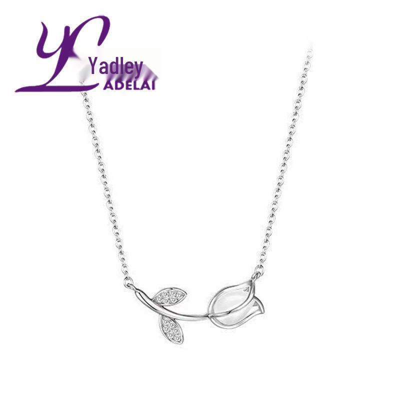 Chalcedony Tulip Necklace: Elegant Clavicle Chain for Valentine's, Christmas, or Birthday Gift