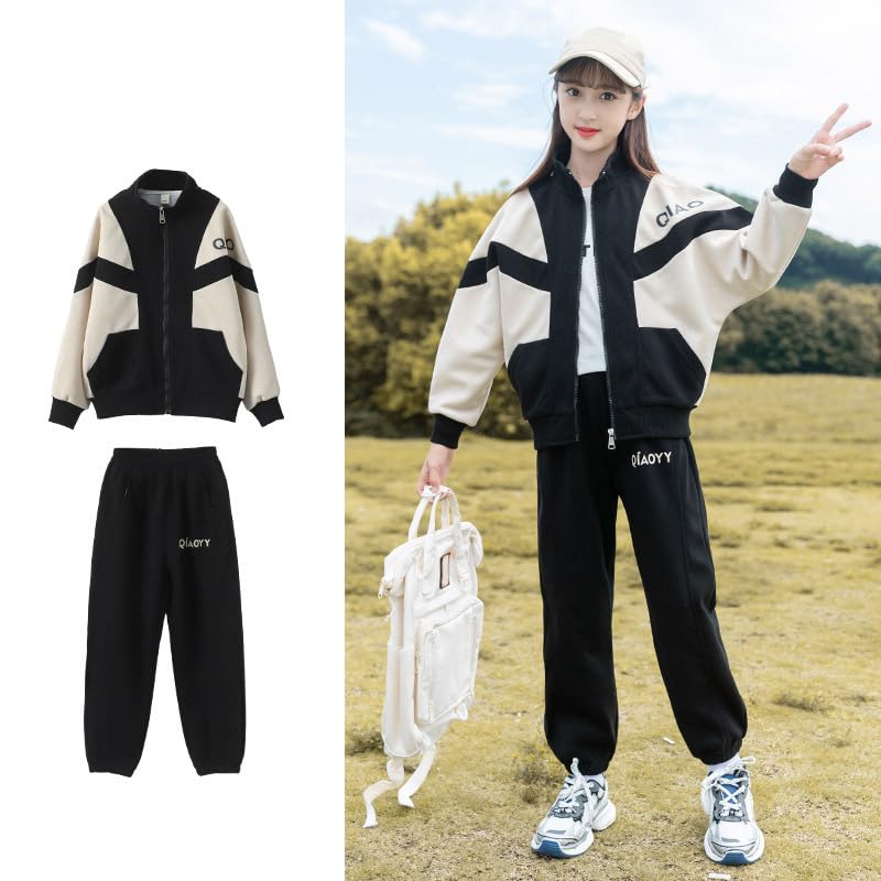 Angelcity Long Sleeve Tracksuit Set Simple Korean Style Hoodie for Perfect for Spring and Casual Hip Hop Dance Outfit Girls' (2-Piece Set) - Girls,