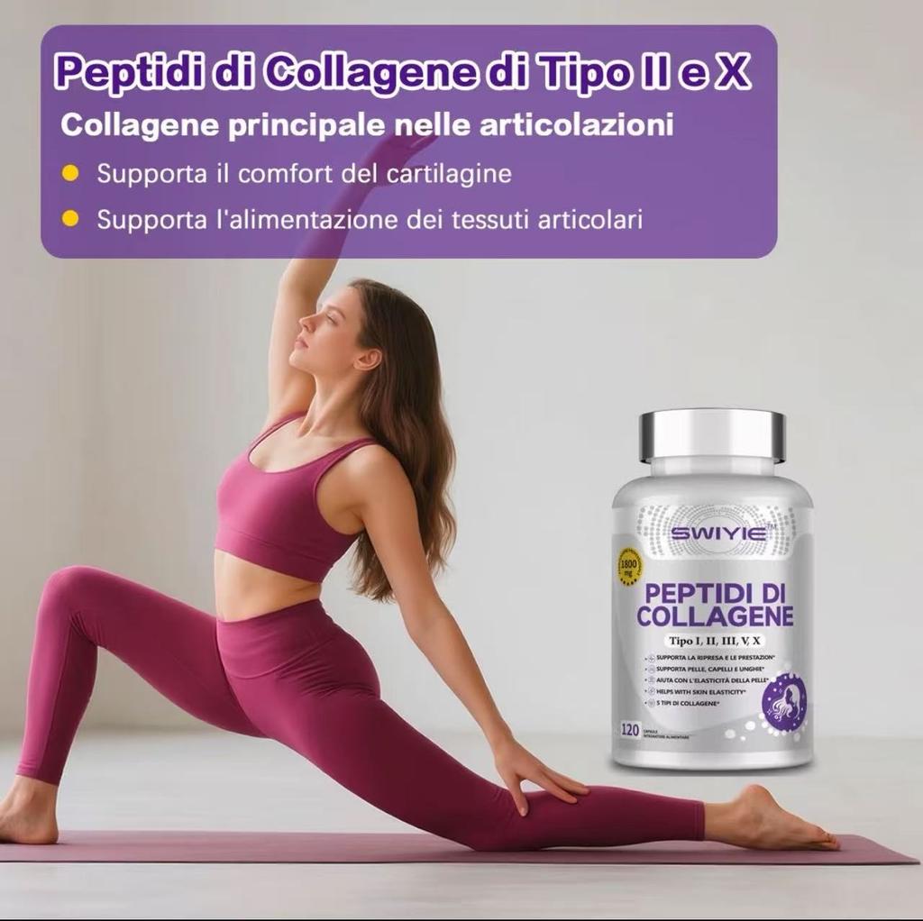 SWIYIE Kapsle s multi-kolagenovými peptidy 1800 mg, Prémiový hydrolyzovaný kolagen pro ženy a muže | Zdraví kloubů, kostí a pokožky | 120 kapslí