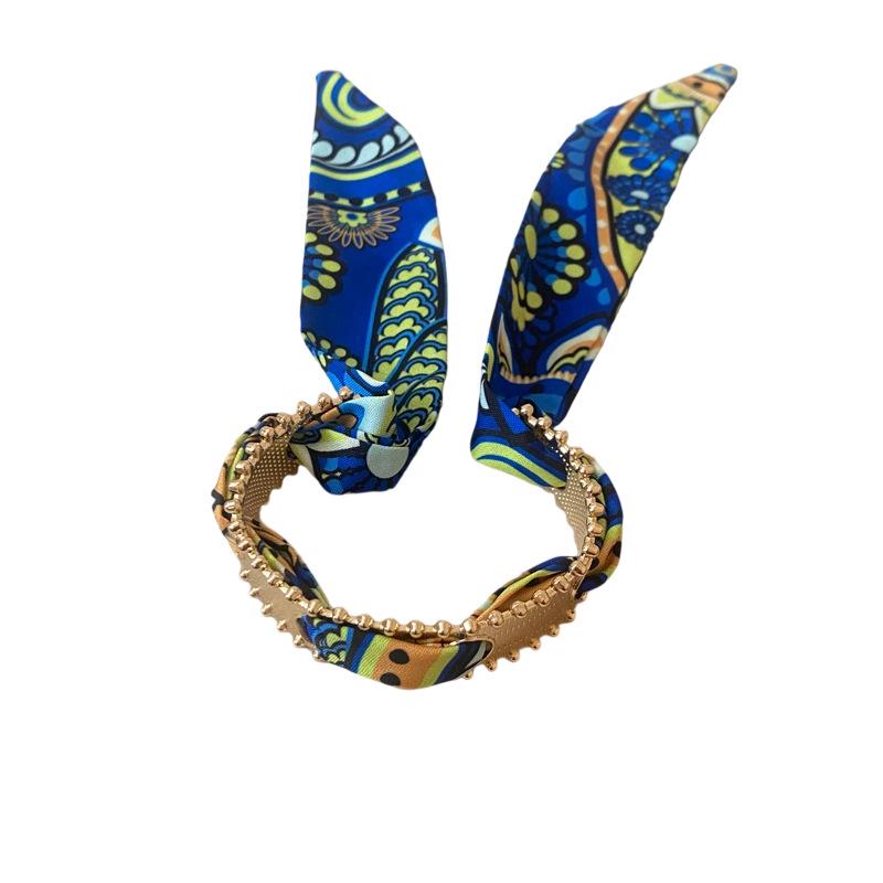 Vintage Ethnic Geometric Silk Scarf Print Bangle – Light Luxury Bracelet
