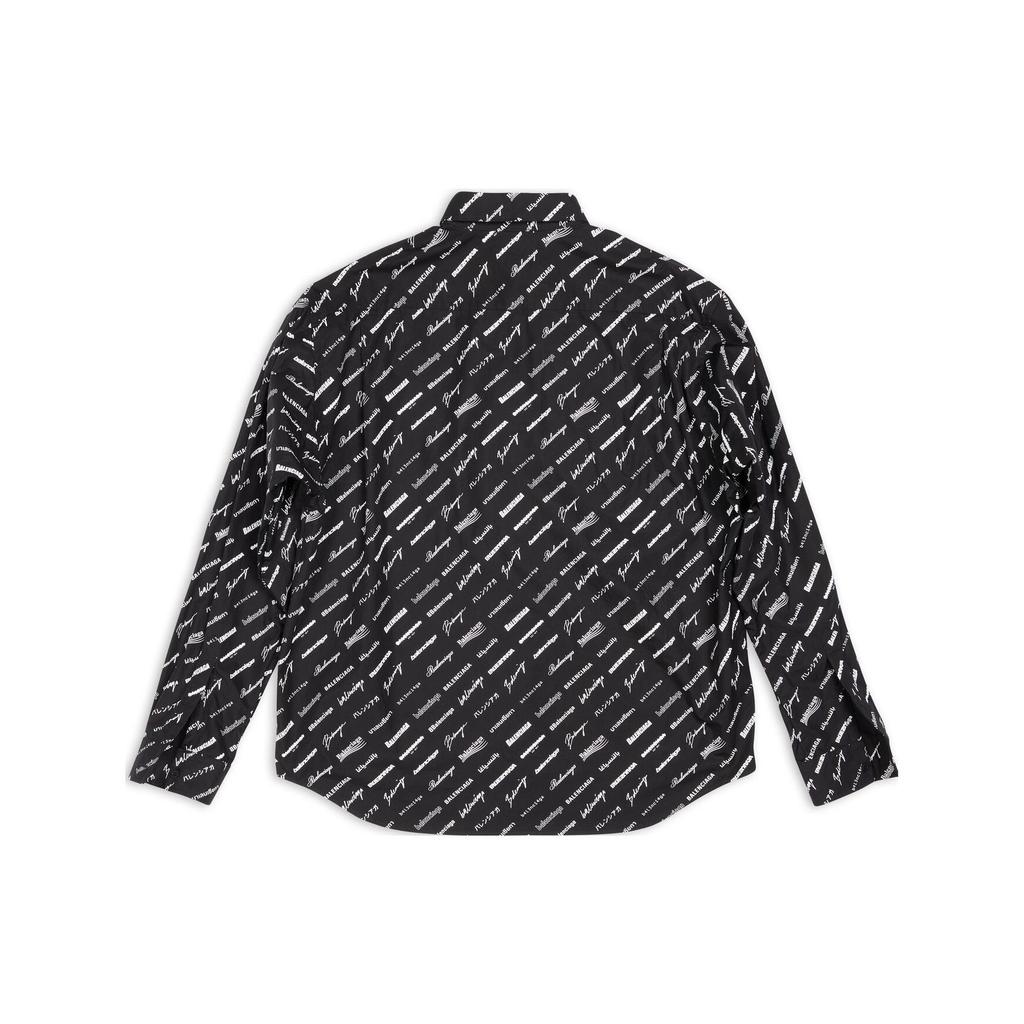Balenciaga Logomania All Over Long Sleeve Shirt 'Black' Men's 662983TNLL11070