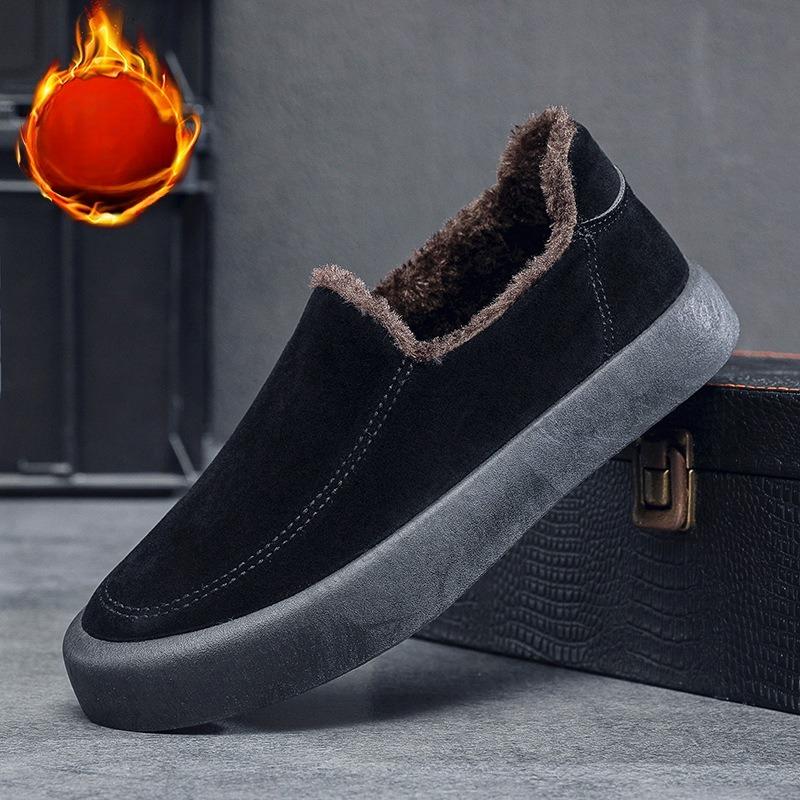 Зимние теплые и плюшевые мужские хлопковые ботинки больших размеров, молодежная повседневная обувь, модная мужская обувь 39 чёрный