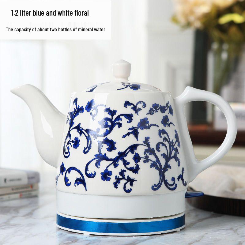 

Jingdezhen Blue & White Ceramic Electric Tea Kettle with Auto-Off, Large Capacity, Porcelain Water Boiler for Home Use