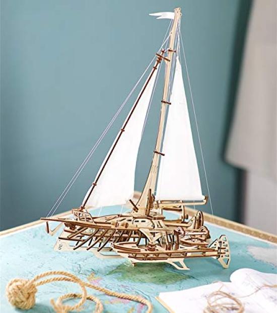 Ugears Trimaran Yacht 70059 Wooden Puzzle, Crafts & Model Building Kit, No Glue or Tools Required, for Adults