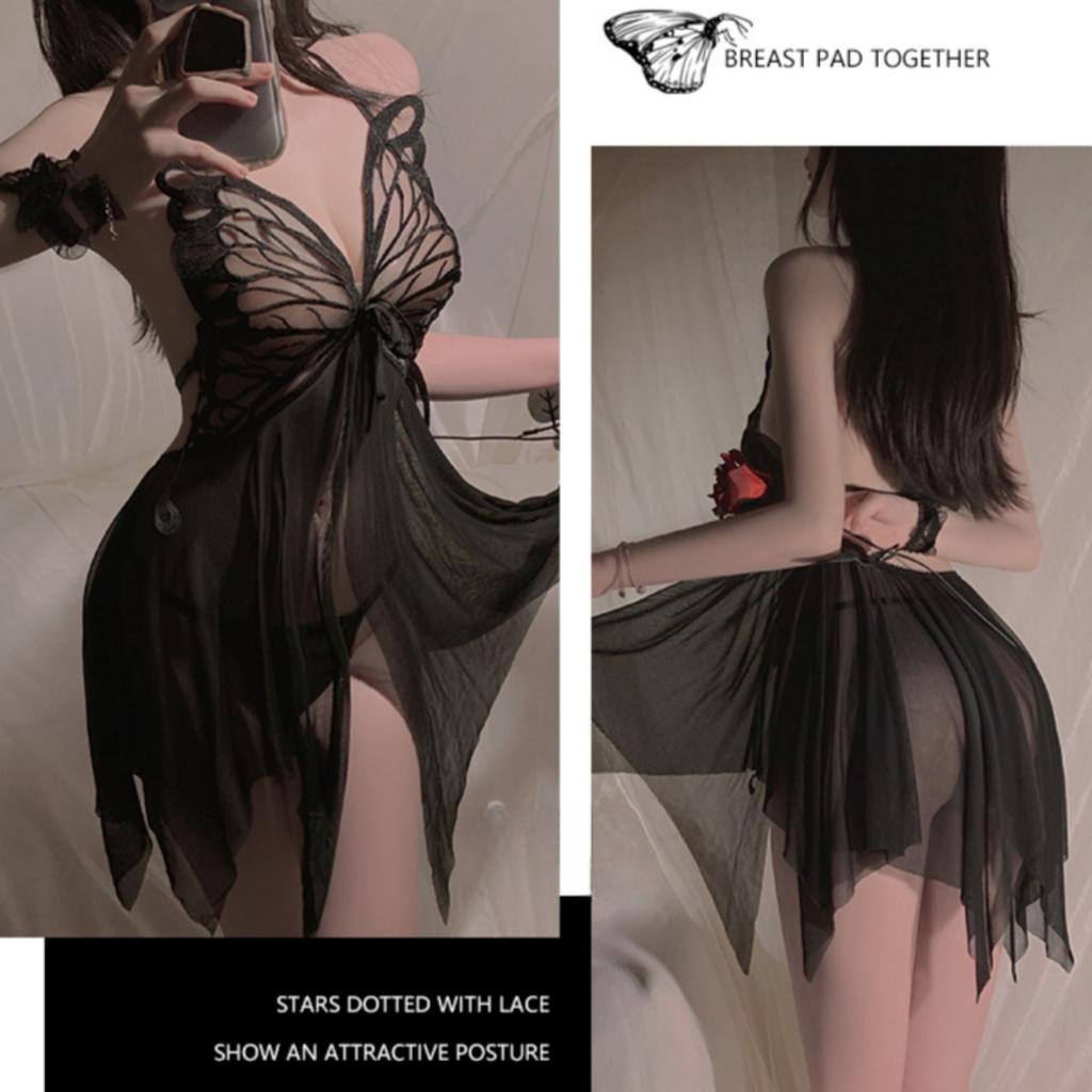 Sex Underwear Pure Desire Wind Perspective Mesh Sexy Butterfly Hot Large Size Nightdress Women's Uniform Suit