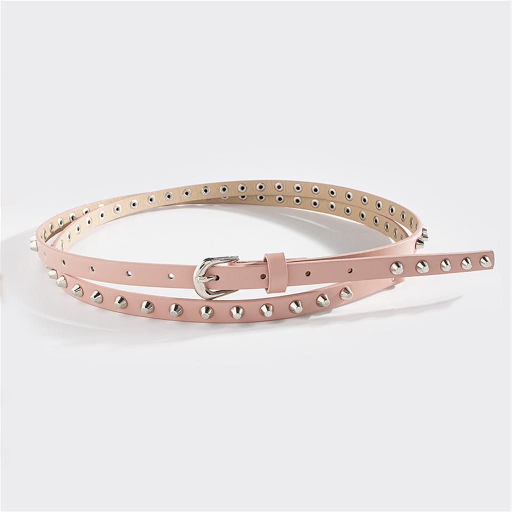 Rivet Studded Belt for Lady DoubleLoop Waist Belt Fashion Narrow Pin Buckle Waistband Jeans Pants Belt Women Accessories
