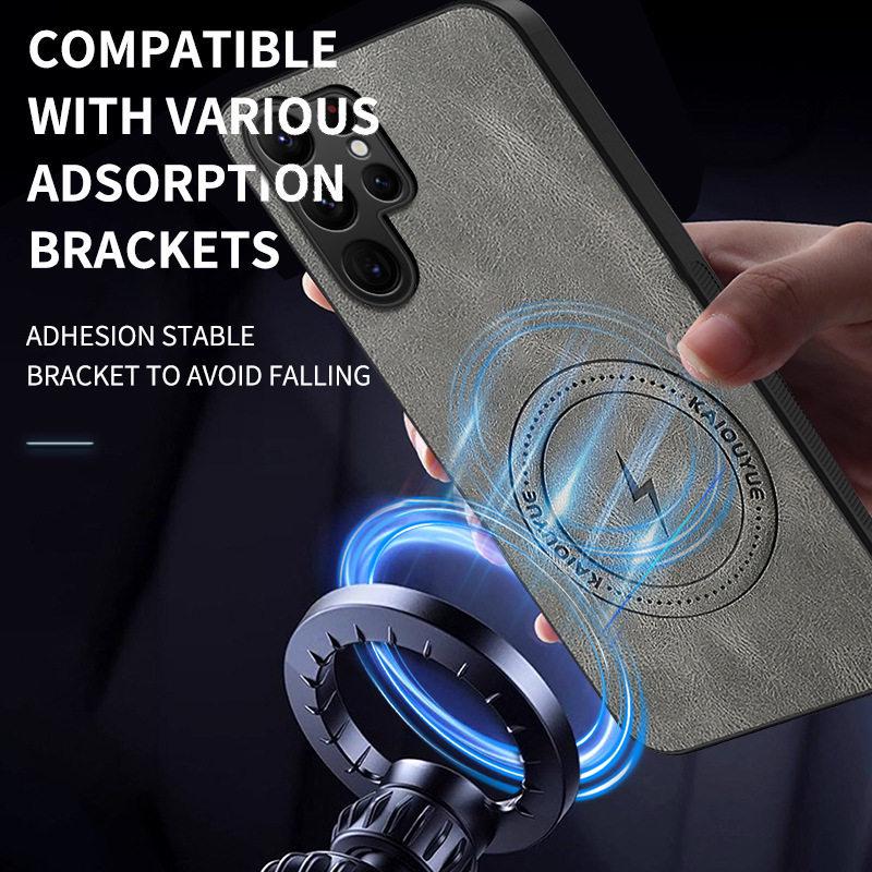 Samsung Galaxy S26/S26 Plus/S26 Ultra Nappa Leather Case with Magnetic and Full Coverage Drop Protection
