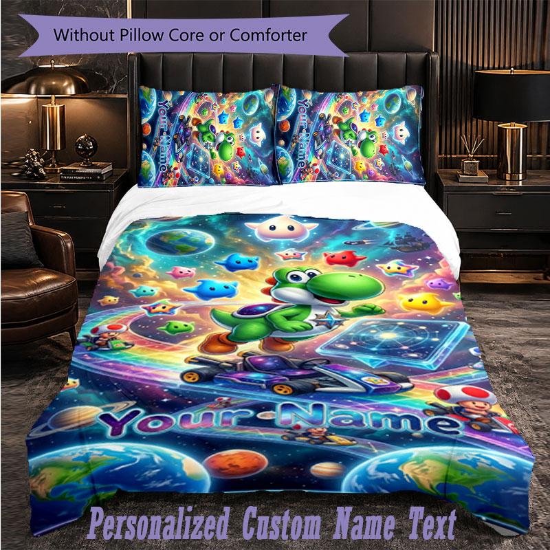 Personalized 3Pcs Bedding SetSuper Mario Custom Text Duvet Cover Pillowcase Set Bedroom Gift
