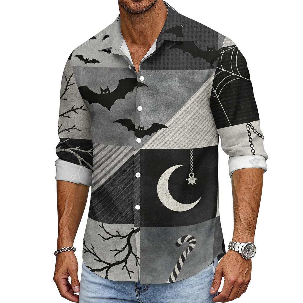 Men's Halloween Loose Fit Long Sleeve Shirt Button Down Collar Vintage Casual Shirt Breathable Fabric Suitable for Spring Autumn Outdoor Daily Wear