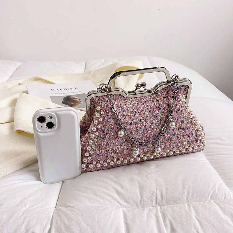 Celebrity Bag Niche Design Retro Clutch Clip-on Pearl Evening Dress Dinner Single-shoulder Cross-slung Chain