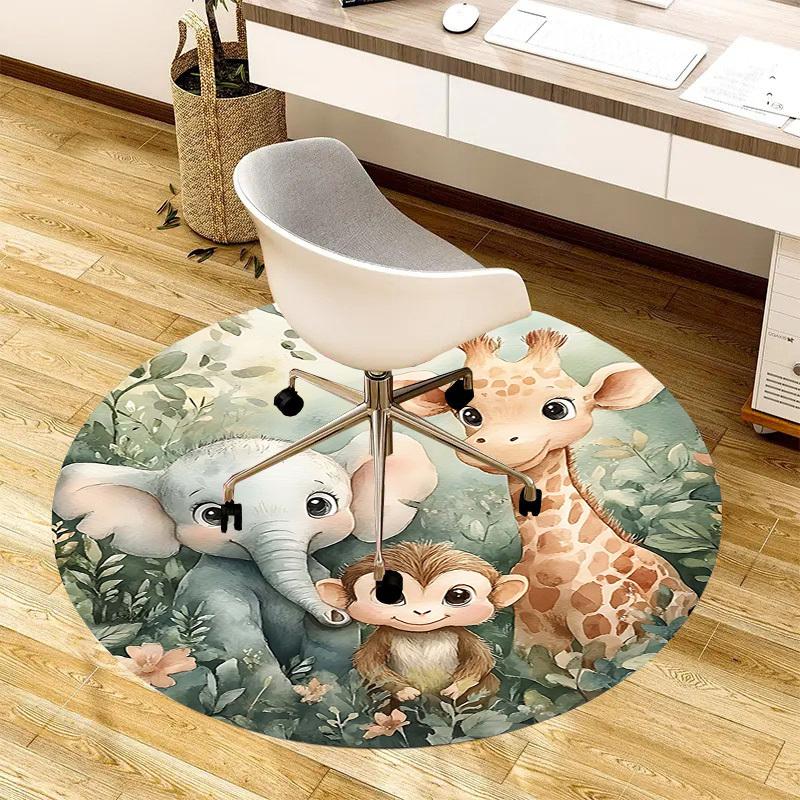 1PC Elephant Giraffe Monkey Non-Slip Floor Round carpet, Office, family, bedroom, Large Area Rug Indoor Rugs, Vibrant Colors-Z0449