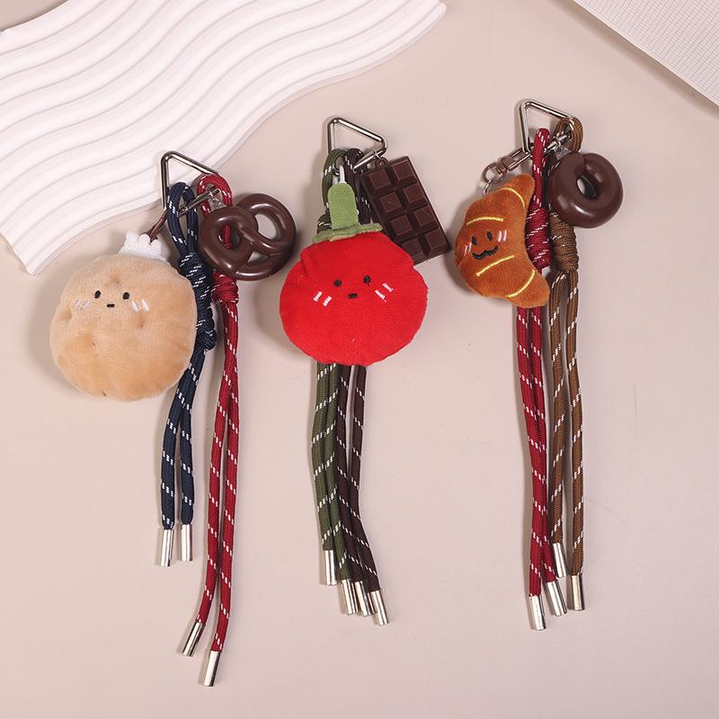 Fun Cartoon Bread Plush Keychain Y2K Trendy Braided Rope Lanyard Keyring Car Key Holder Bag Pendant Backpack Hanging Decoration