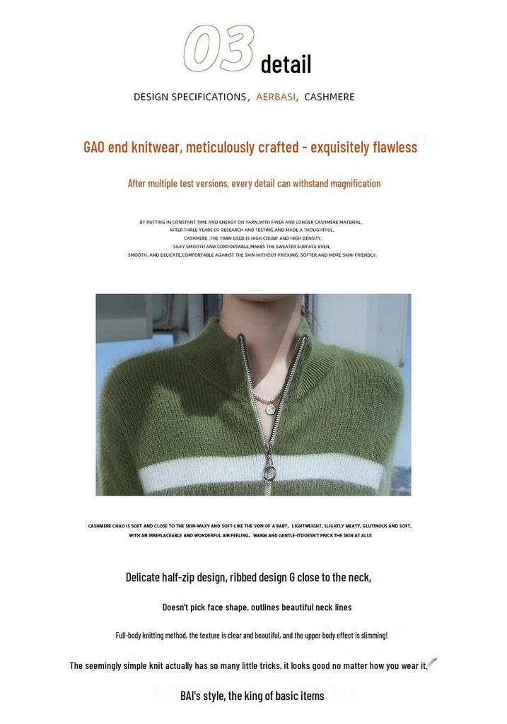 LeKasha Mink Cashmere Half-Zip Color Block Stripe Sweater