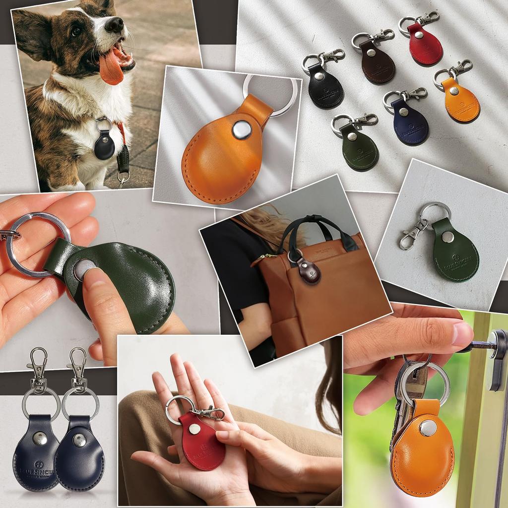 Genuine Italian Leather Case for Full Scratch and Abrasion Loss Keychain Key Ring IKH5 [BLUE SINCERE] AirTag, Protection, Resistant, Prevention,