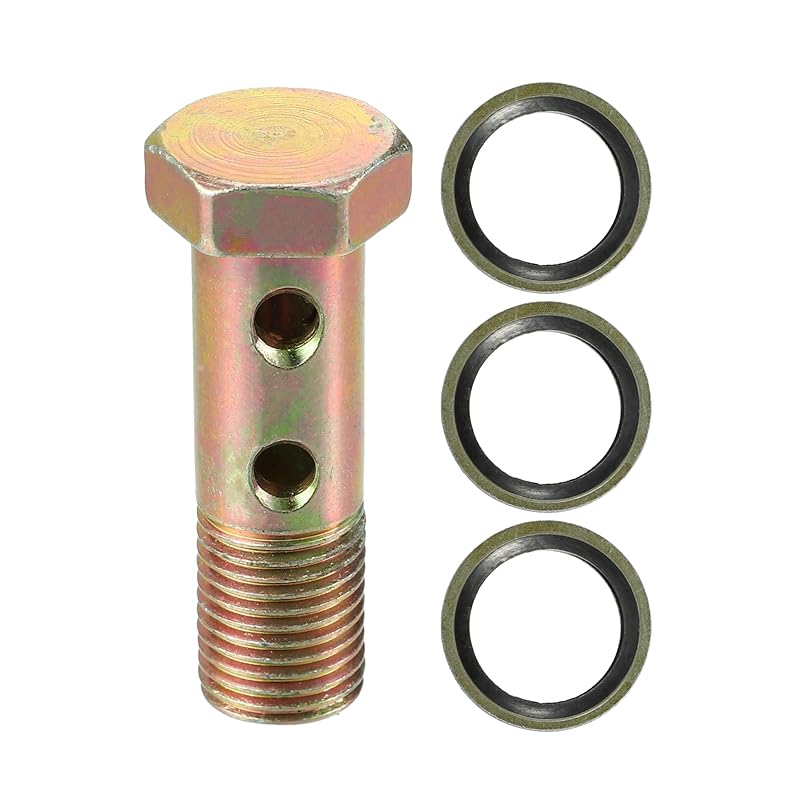 VekAuto Double Banjo Bolt Kit, M14x1.5, 51mm Length, Metric Thread, Turbo Brake Line Fitting Adapter, Durable Metal, Bronze Color, with Washers