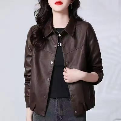 Damen Herbst Winter Freizeit Kurze PU Lederjacken Schwarzer Quadratischer Kragen Lederjacke Temperament Biker Top