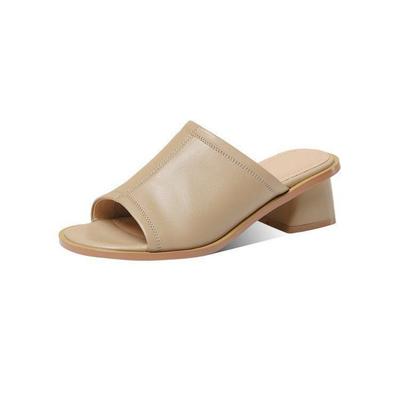 Modische Damen Sommer Retro Pantoletten mit eckiger Spitze und mittleren Absätzen, Außenbekleidung, Strandsandalen, Pantoletten mit dickem Absatz für Damen