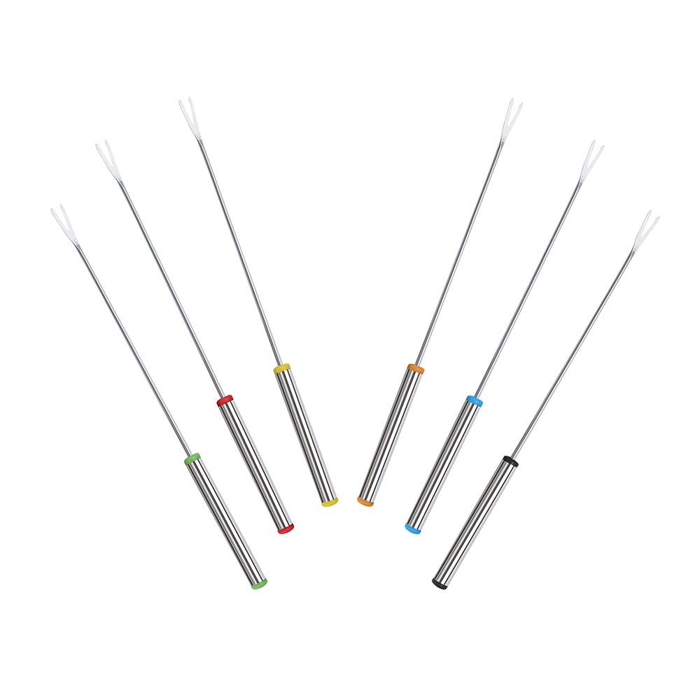 6PCS Stainless Steel Skewers Set for Barbecue Fruit and Dessert Forks with Color Coded Handles for Easy Identification and Durable Use