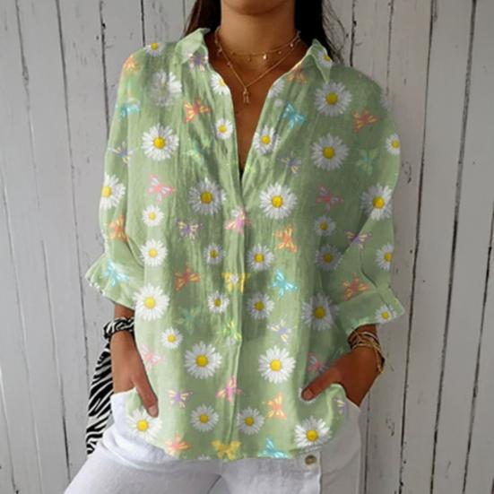 Women Shirt Lapel Long Sleeve Buttons Placket Shirt Tops Flower Pattern Regular Fit Casual Shirt Work Daily Life Parties Shirt