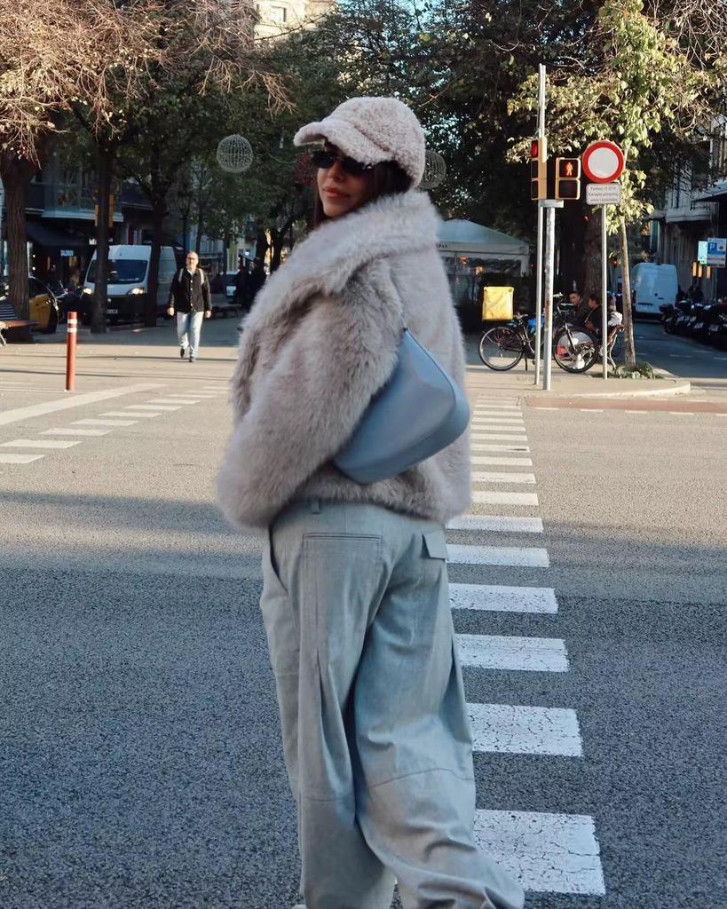 Plus Size Women's Faux Fur Lapel Jacket - 2024 Spring/Autumn European & American Style