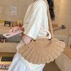Casual Shell Shape Crochet Woven Bag Large Capacity Boho Wooden Handle Shoulder Bag Handmade Solid Color Underarm Bag Beach