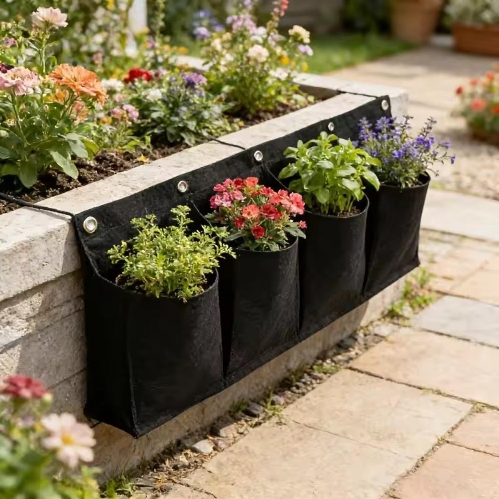 Foldable Flower Growing Bag Non-Woven Fabric Wall-Mounted Black Felt Plant Grow Bag Balcony Decoration Wall Greening Accessories