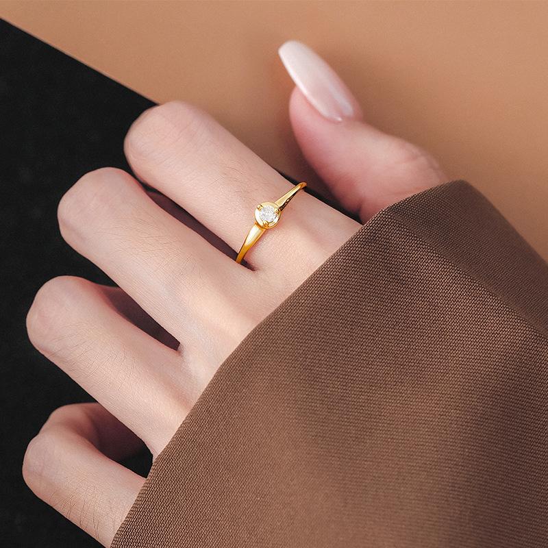 

PANJBJ 925 Sterling Silve Geometry Zircon Ring for Women Round Classic Versatile Adjustable engagement Jewelry Gift Dropshipping
