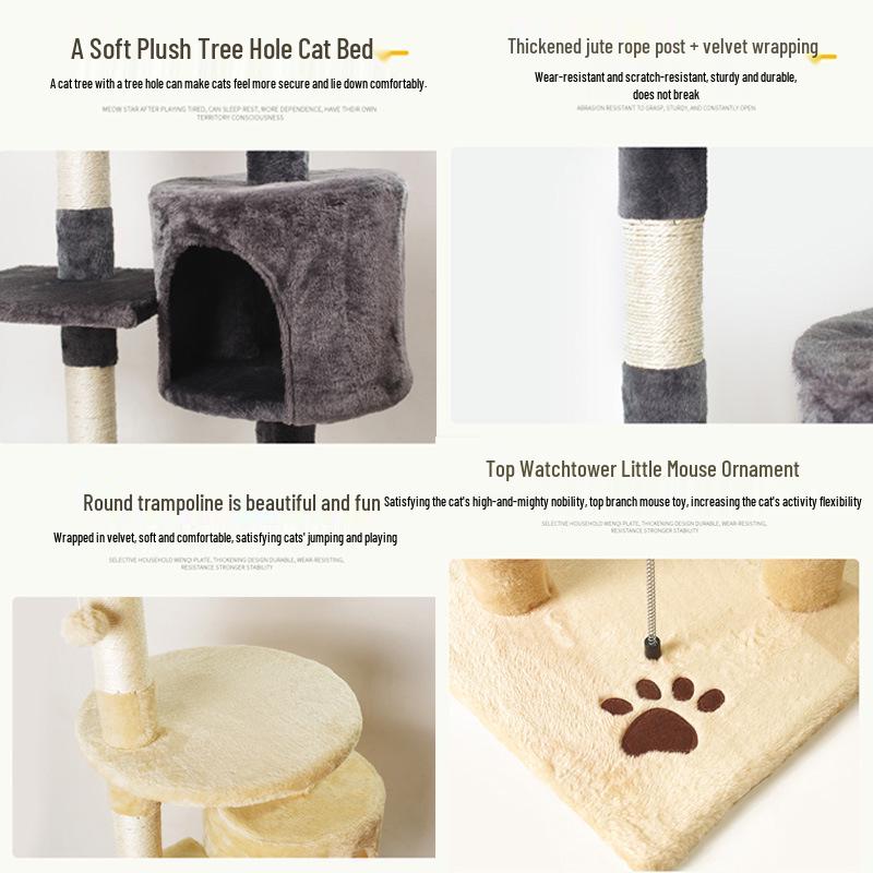 Katzenkletterbaum mit Bett, Baum, Regal, Sisal-Sprungplattform & Spielzeug