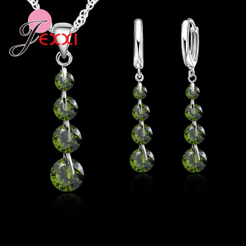 Romantic 925 Sterling Silver Link Chain Crystal Pendant Jewelry Set For Women Choker Wedding Jewelry Set