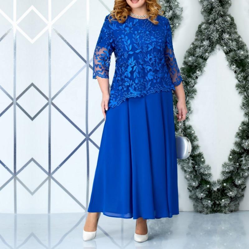Plus Size Women's New Fashion Lace Chiffon Dress