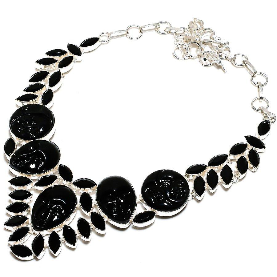 

Black Onyx Gemstone Handmade 925 Sterling Silver Jewelry Necklace 18 SU-9800