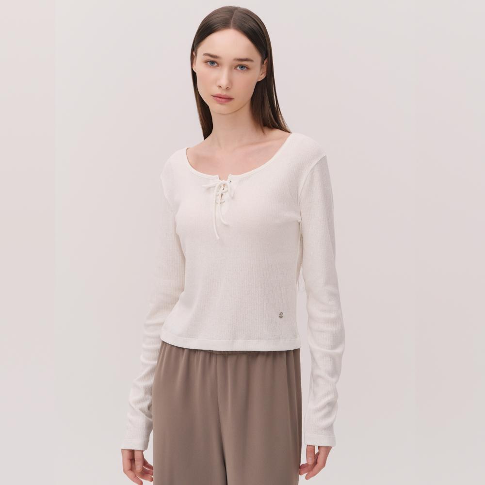 HUIT Ribbed Front Lace-Up Long Sleeve Tee Htwtl5K06T