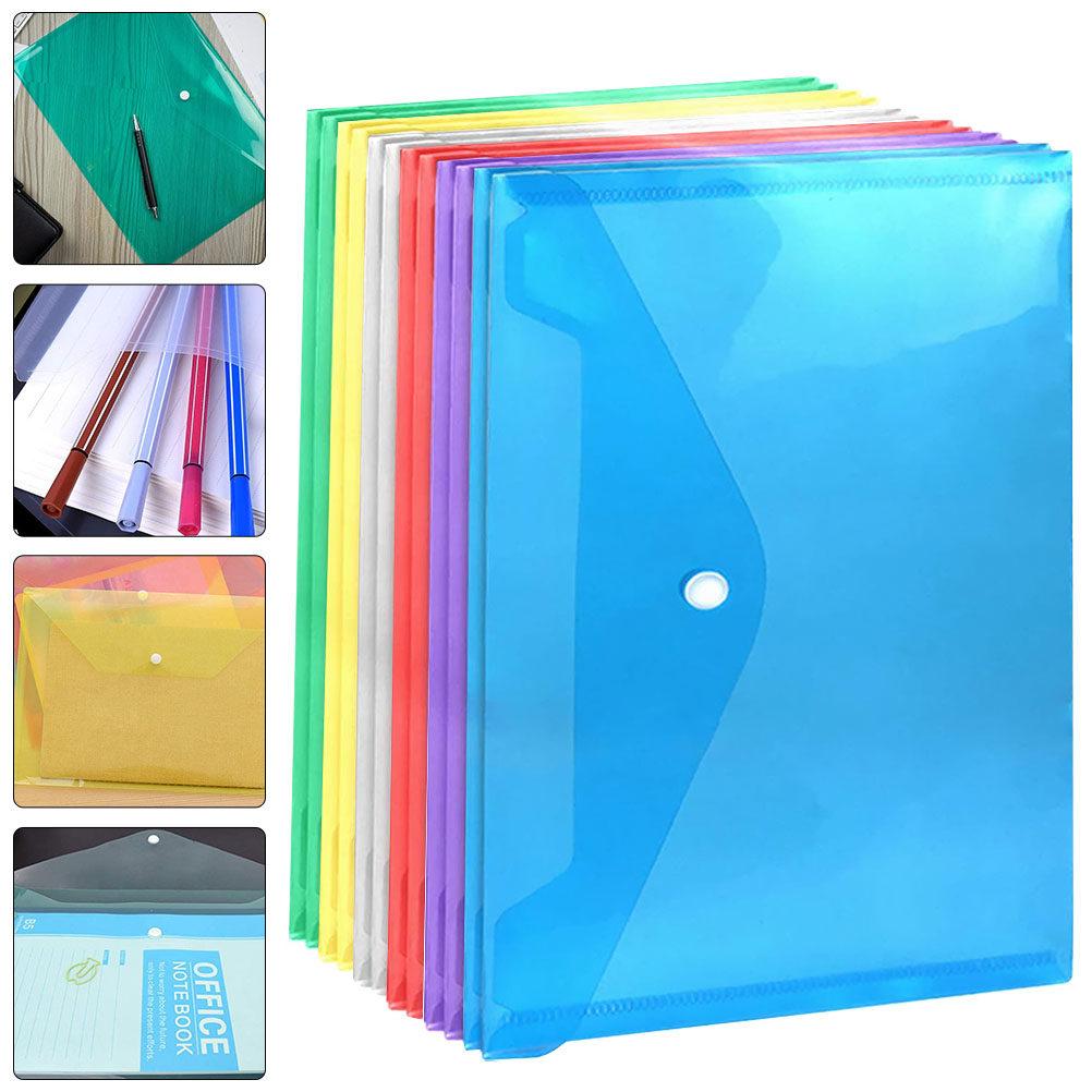12Pcs A4 Colorful Document Bags Plastic File Holders Waterproof Tear-Proof Office Document Storage Folders Receipt Organizer China Mainland