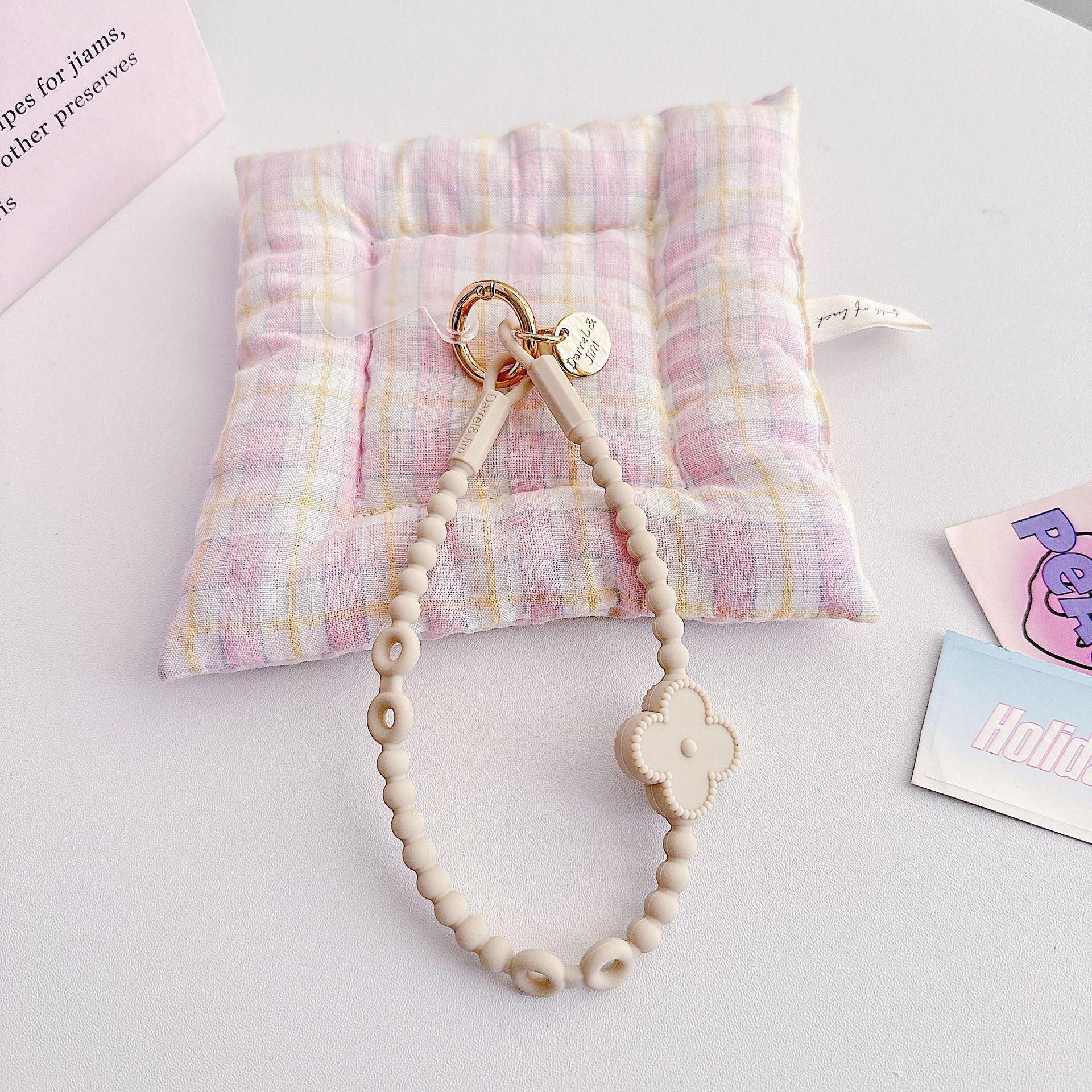 Silicone Flower Beaded Mobile Phone Lanyard, Free Hands, Anti-lost Silicone Lanyard, Four-leaf Clover Modeling Mobile Phone Lanyard