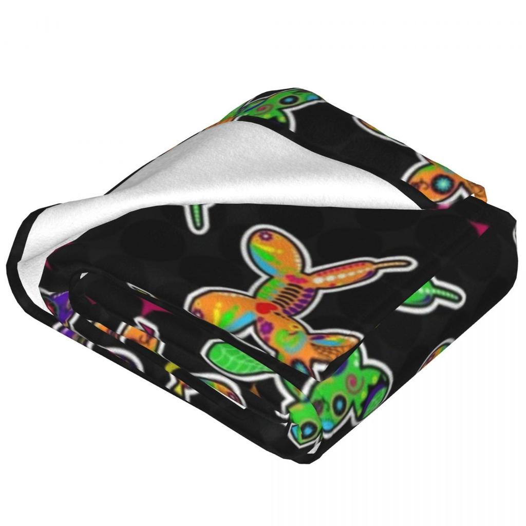 Sugar Skull Balloon Dogs Blanket Rainbow Camping Flannel Throw Blanket Warm Soft Couch Bed Custom DIY Bedspread Gift