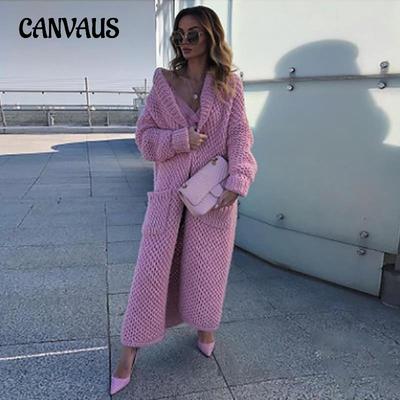 Suéter feminino de inverno com lapela, cardigã de malha com colagem de cor sólida, suéter de malha longo plus size