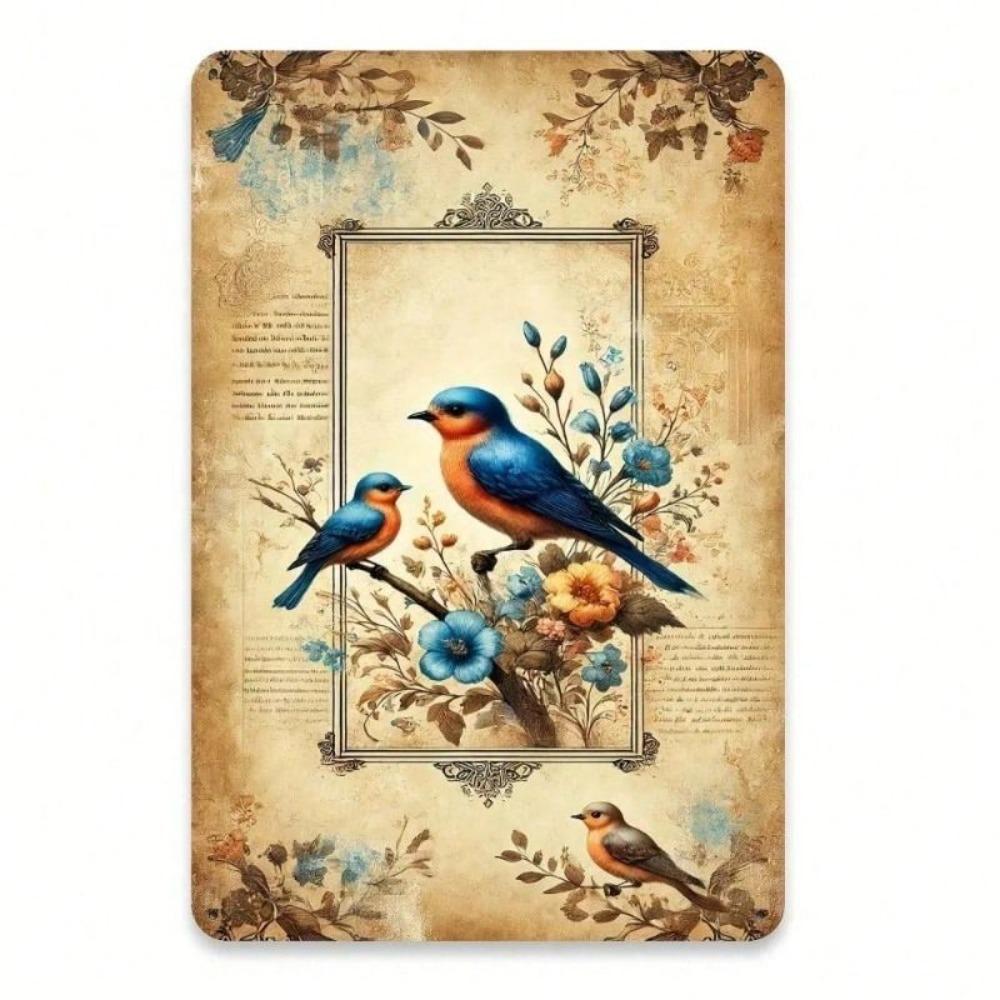 Metal Poster Wall Art Vintage Bird Watercolor Kitchen Decor