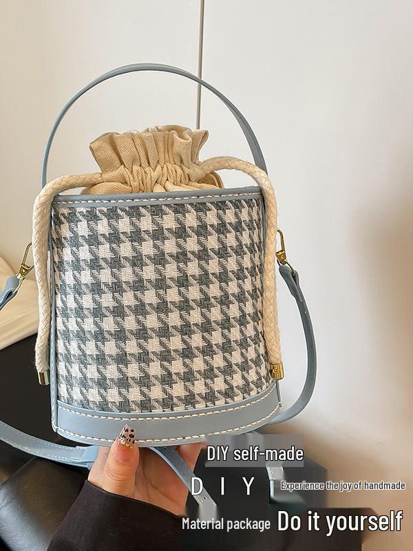 Zhuang Brocade Women's DIY Retro Bucket Crossbody Bag with Drawstring