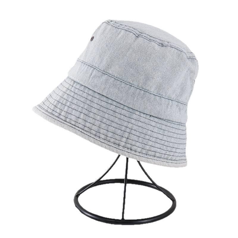 Retro washed denim bucket hat women's summer fashion versatile big head circumference showing face small sunshade basin hat men