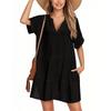 Women's Fashion Smock Casual Short-sleeved V-neck T-shirt Dress Holiday Beach Dress