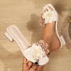 Mode Mode Mix Farbe Blumendekor Hausschuhe für Damen 2025 Sommer Quadratische Zehenpartie Dicke Ferse Sandalen Frau Komfort Outdoor Strand Pantoletten