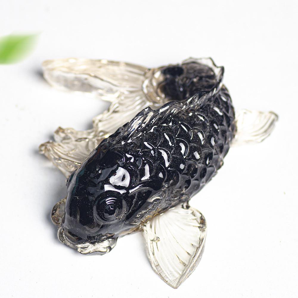 Decoración de Pez Koi de Resina con Fragmentos de Cristal Natural para Hogar Oficina Regalo