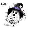 Cute Ghost Bathroom Wall Murals Halloween Toilet Seat Cover Stickers, Scary 3D Crack Skeleton Creative Tank Decorations Lid Decals, Waterproof