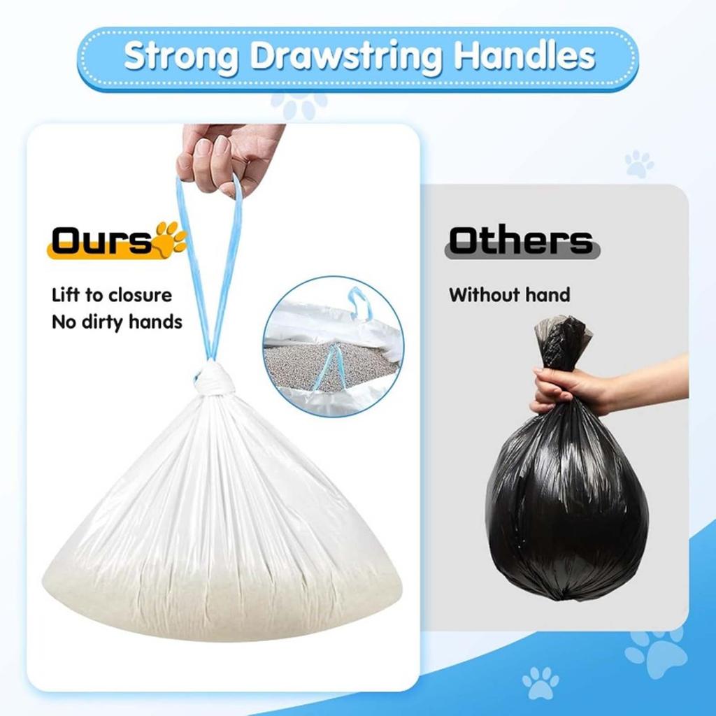 Drawstring Bags for Litter Box and Pet Waste - Small Roll of 15 Bags