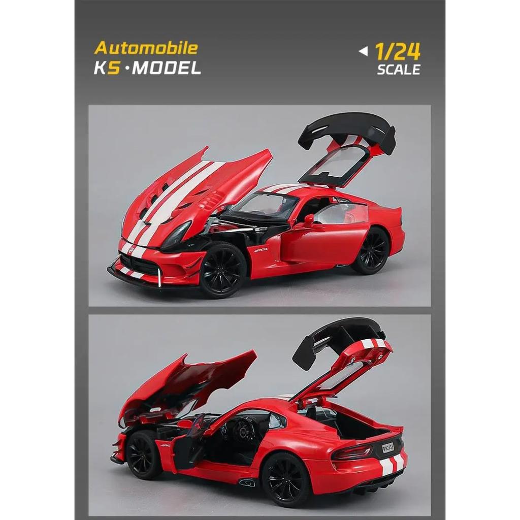 NOVÝ 1/24 Dodge Viper SRT Supercar Model auta ze slitiny Zvuk a světlo Stahovací Dětská hračka Sběratelský předmět Dárek k narozeninám